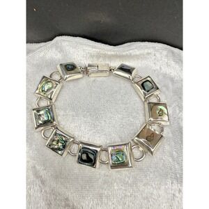 Vintage Abalone Bracelet Sterling Silver MWS Mexico Mark Wasserman Samara  7.5"